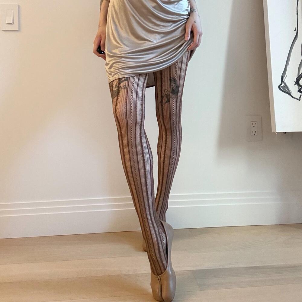Sheer striped lace pattern tights